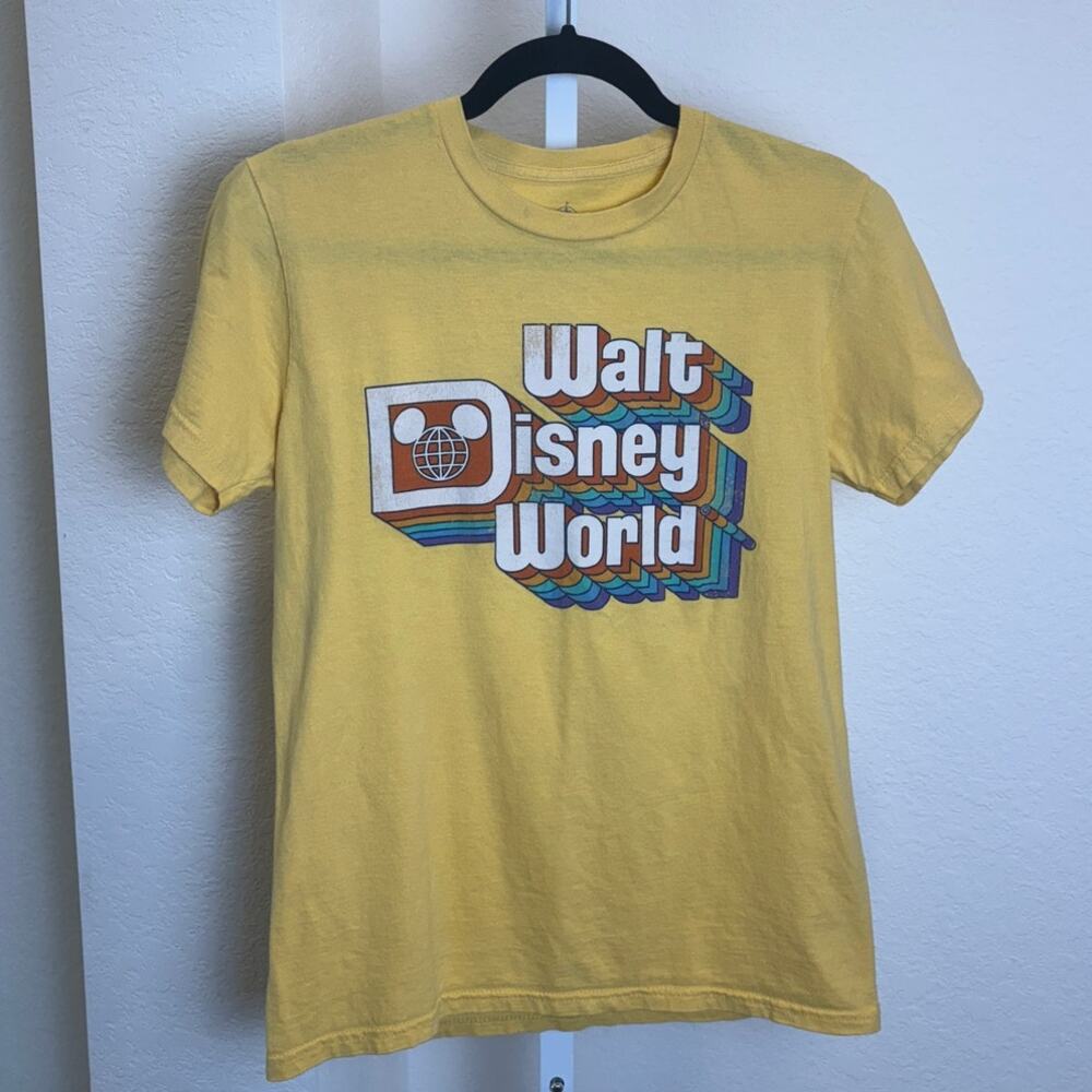 Disney Walt Disney World Retro 70s Logo Yellow T-shirt Adult Unisex Small